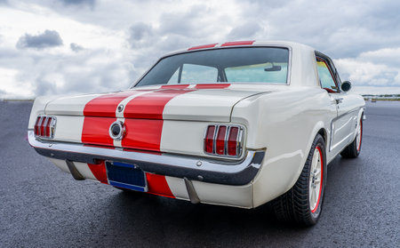 Back view of a classic Ford Mustang 1965 on display at a classic car meeting in Rotterdam...