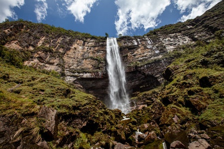 Gocta is a waterfall (771 meters)with two drops located in Peru's province of Bongara in Amazonas.の写真素材