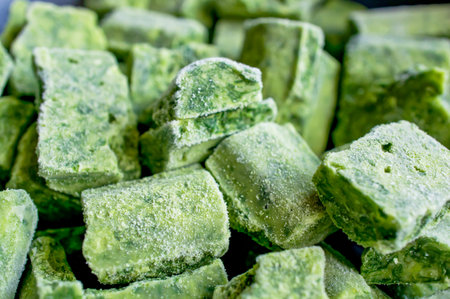 A close-up of frozen spinachの写真素材