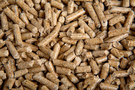 close up from loose wood pellets from the topの写真素材