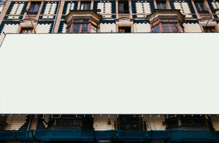 Large horizontal billboard on a vintage building wall, mock upの写真素材