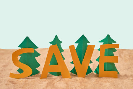 Forest conservation, forest landscape made with paper. Paper art concept.の写真素材