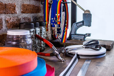 work table in pet accessories workshop