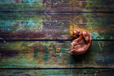Flattened chocolate of another in horizontal format from above with space for design