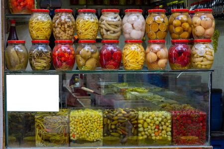 Homemade Pickled Vegetables in Jars Ready to Eatの写真素材