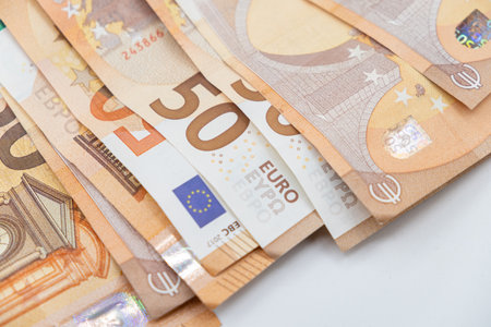 Several 50 Euro bills. Economic crisis concept.