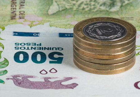 Argentine coins and billsの写真素材