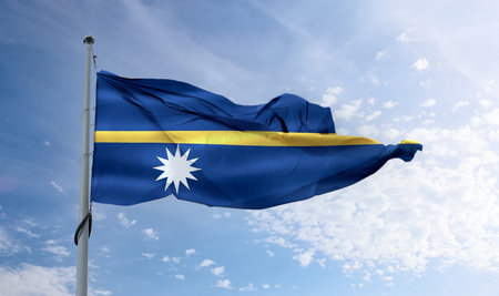 Nauru flag - realistic waving fabric flagの写真素材