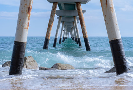 Bridge Oil - Pont del Petroli, Badalona, Spain, a place for walking over the seaの写真素材