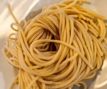 Close up macro photograph of fresh spaghettiの写真素材