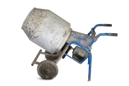old motorized cement mixer on white backgroundの写真素材