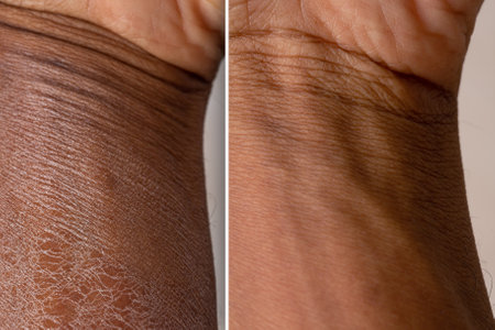 dry skin before and after treatment: therapy concept for dry and dehydrated skinの写真素材