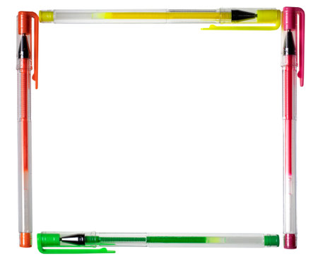 four colorful pens forming a square with white backgroundの写真素材