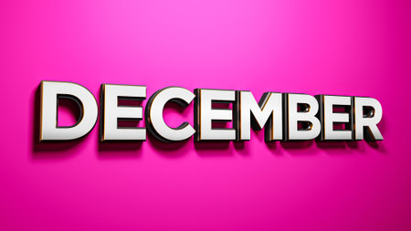 December lettering words on Pink Background 3D renderingの写真素材