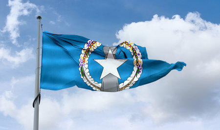 Mariana Islands flag - realistic waving fabric flagの写真素材