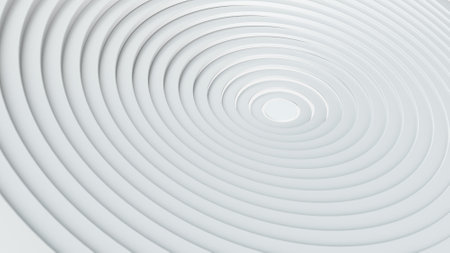 Concentric circle 3d Abstract bright background with White circles chaotically twisted tubes geometry 3d illustrationの写真素材