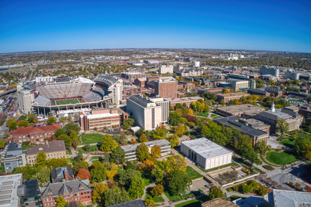 Aerial View of a large Public University in Lincoln, Nebraskaのeditorial素材
