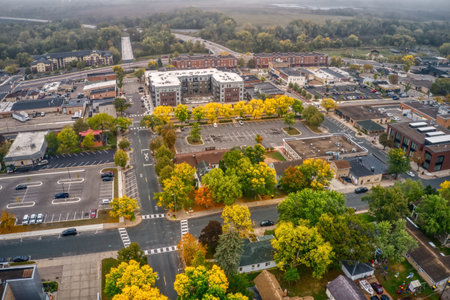 Aerial View of the Twin Cities Suburb of Shakopee, Minnesota during Autumnのeditorial素材