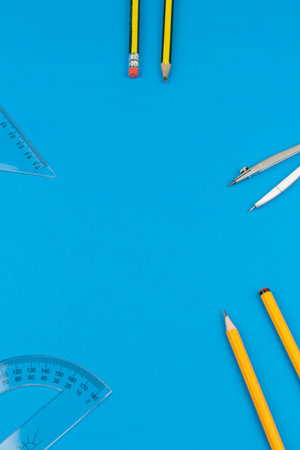 pencils ,compasses ,notebook and chart writing and drawing materialsの写真素材