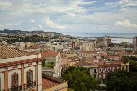 Magnificent view from the top of a district of Cagliari with its typical and colorful buildingsのeditorial素材