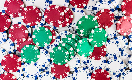 Poker chips background. Casino concept for business, risk, chance, good luck or gamblingの写真素材