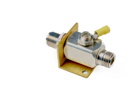 grounding kit for radio frequency coaxial cables. White background. Copy space