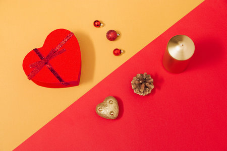 Christmas holidays, decorated, gifts,
   golden candle, red ornaments, 2022の写真素材