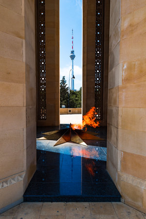 Eternal Flame in the Upland Park, Baku city, Azerbaijanのeditorial素材
