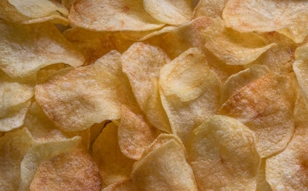 Detail Of Fried Potato Chips Close Up