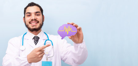 Arab doctor man showing brain shape.の写真素材