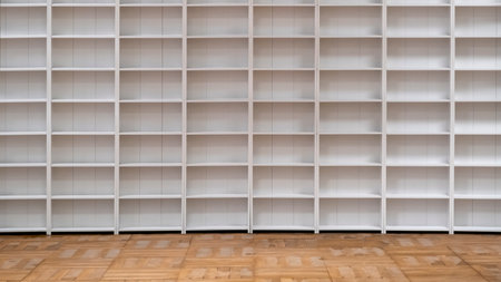 Empty bookcase background. Front viewの写真素材