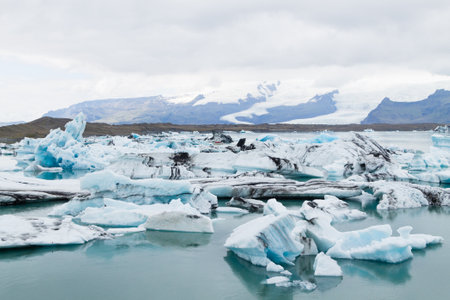 Jokulsarlon glacial lake, Iceland. Icebergs floating on water. Iceland landscape