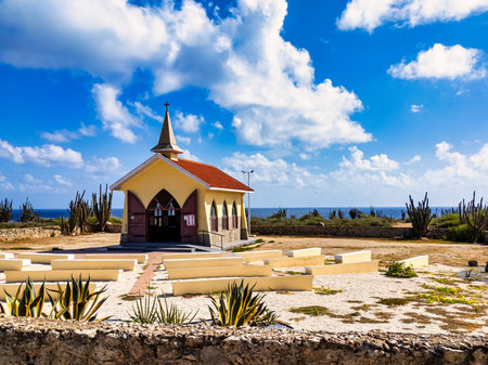 The Alto Vista Chapel is a place of pilgrimage on the island of Arubaの写真素材