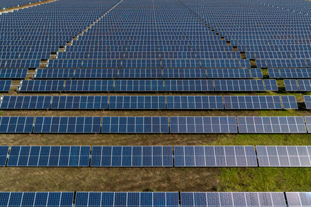 solar panel field aerial viewの写真素材
