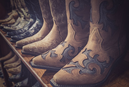Cowboy boots on sale in shops in downtown Nashville, Tennessee.の写真素材