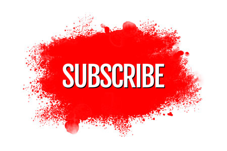 Subscribe button, graphic design element - text on red watercolor splash