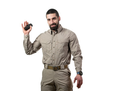 Man With a Bomb in His Hand on White Background