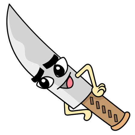 sharp knife with a stern and fierce face, doodle icon image. cartoon caharacter cute doodle drawのイラスト素材