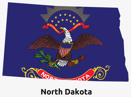 Outlined map and flag of the state of North Dakota in the USAのイラスト素材