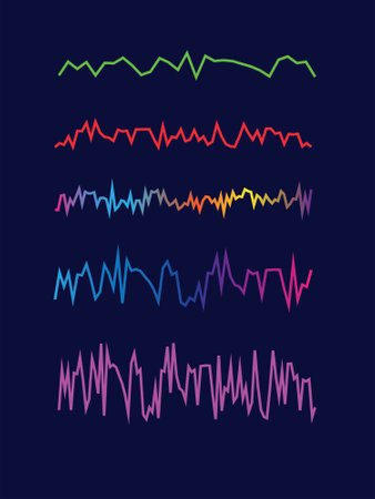 Colorful wavy, zig zag lines, dark blue background.のイラスト素材