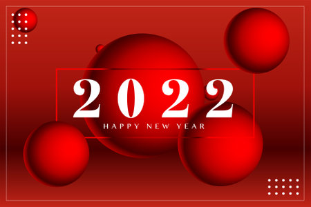 Vector design of a white 2022 Happy New Year banner on a red background with geometric shapesのイラスト素材