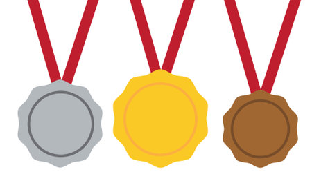 Vector of three gold, silver, and bronze medals for prize winners on a white backgroundのイラスト素材