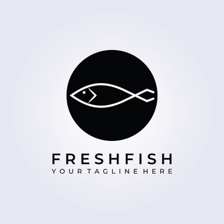 fresh fish, seafood  logo vector illustration design, line art style logo designのイラスト素材
