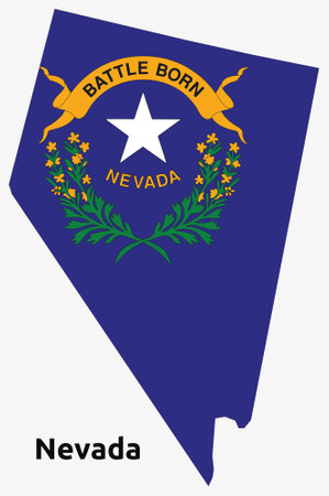 Illustration of an outlined map and flag of the State of Nevada, USAのイラスト素材