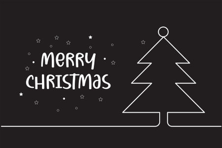 Minimalistic Christmas tree with a "Merry Christmas" text against a dark backgroundのイラスト素材