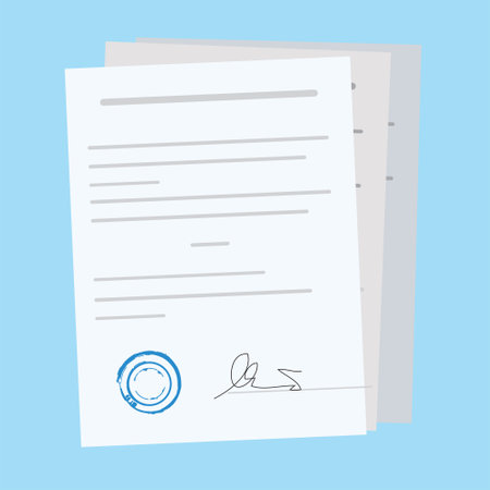 Vector illustration of a contract agreement with a stamp and signatureのイラスト素材