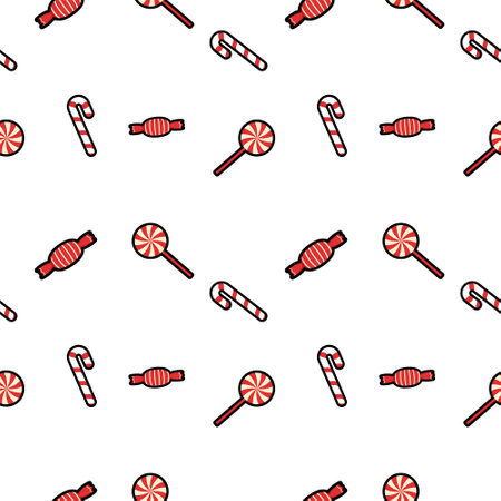 candy cane, candy, lollipop, sweets seamless pattern background. Perfect for winter holiday fabric, giftwrap, scrapbook, greeting cards design projects.のイラスト素材