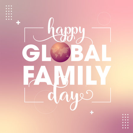 Vector design of a Global Family Day postcard with the globe and wishes on a pink backgroundのイラスト素材