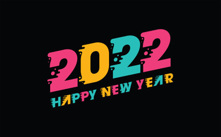Vector of a Xmas banner for New Year 2022 with colorful letterings on a black backgroundのイラスト素材