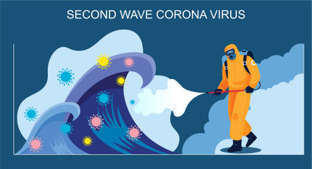 Vector illustration of a doctor disinfecting the second wave of coronavirusのイラスト素材
